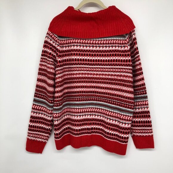 Lane Bryant Red White Stripe Classic Jacquard Cowl Neck Sweater size 10/12 - Picture 11 of 16